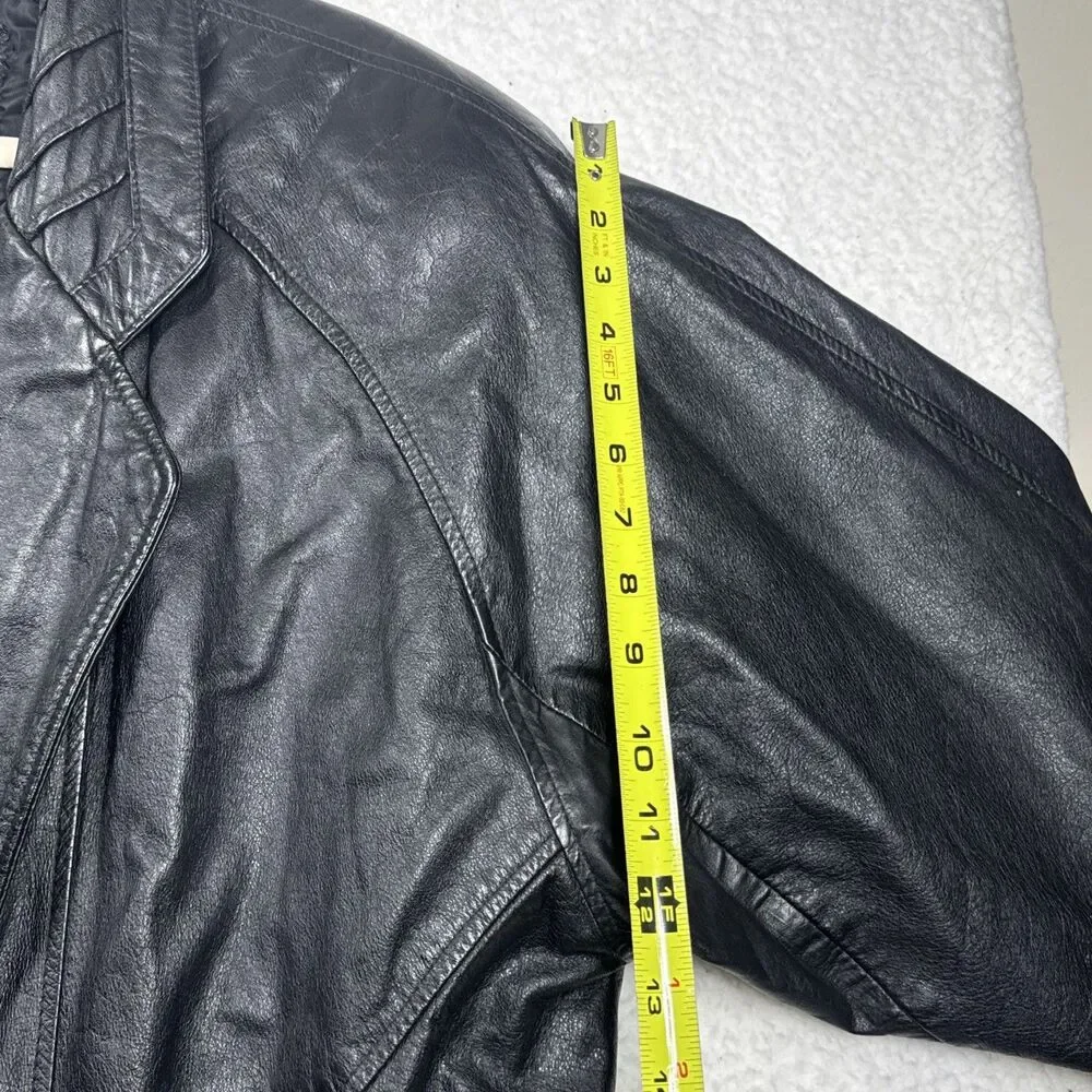 (R1) G III Women's Vintage 80s Black Leather Blazer, Size L, Biker Style